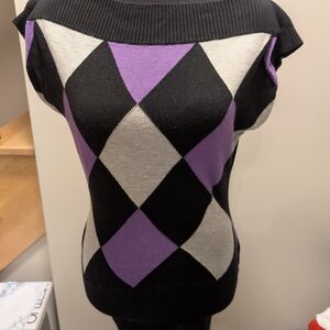 Women's Argyle Sweater - Black, Purple, and Gray